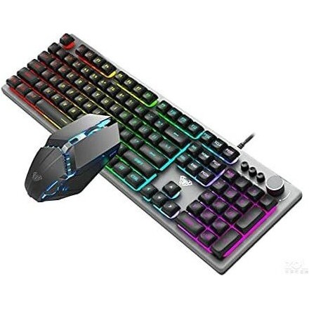 Aula T200 Σετ Gaming Μηχανικό Πληκτρολόγιο με διακόπτες και RGB φωτισμό & Ποντίκι (Αγγλικό US) Ασημί(6137)