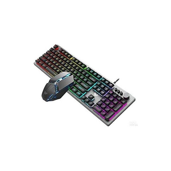 Aula T200 Σετ Gaming Μηχανικό Πληκτρολόγιο με διακόπτες και RGB φωτισμό & Ποντίκι (Αγγλικό US) Ασημί(6137)