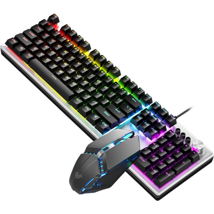 Aula T200 Σετ Gaming Μηχανικό Πληκτρολόγιο με διακόπτες και RGB φωτισμό & Ποντίκι (Αγγλικό US) Ασημί(6137)