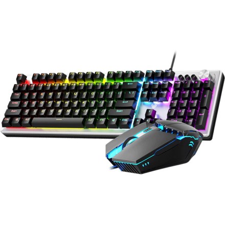 Aula T200 Σετ Gaming Μηχανικό Πληκτρολόγιο με διακόπτες και RGB φωτισμό & Ποντίκι (Αγγλικό US) Ασημί(6137)