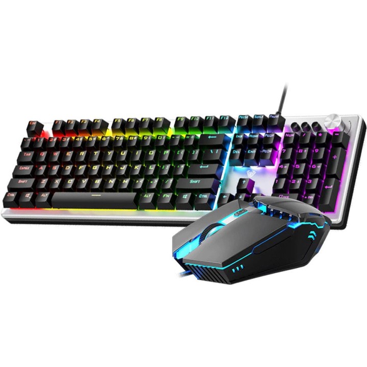 Aula T200 Σετ Gaming Μηχανικό Πληκτρολόγιο με διακόπτες και RGB φωτισμό & Ποντίκι (Αγγλικό US) Ασημί(6137)
