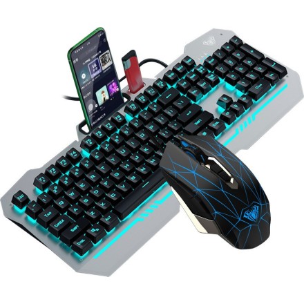Aula T101 Σετ Gaming Πληκτρολόγιο με RGB φωτισμό & Ποντίκι (Αγγλικό US) Γκρι(6140)