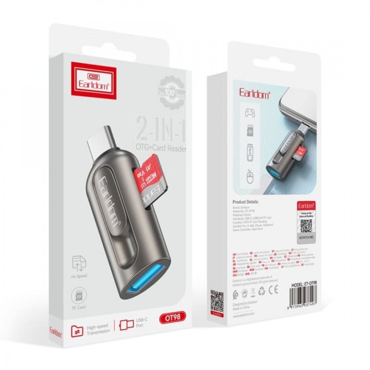 Adapter Earldom ET-OT9, Type-C and card reader OTG Grey (40356)