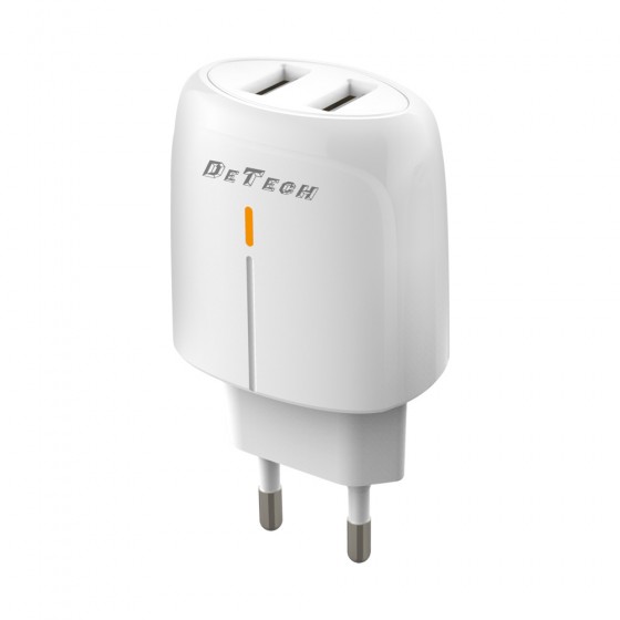 Φορτιστής DeTech DE-32 18W, 2 x USB  QC λευκό (40324)