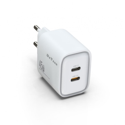 De Tech Φορτιστής GaN και Καλώδιο USB-C 45W Power Delivery Λευκός (DE-PD)(40340)