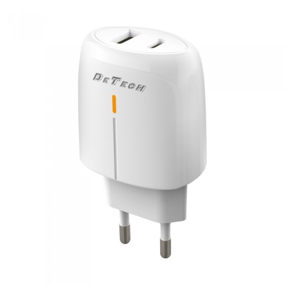 De Tech Φορτιστής Χωρίς Καλώδιο με Θύρα USB-A και Θύρα USB-C 20W Power Delivery Λευκός (DE-31)(40318)