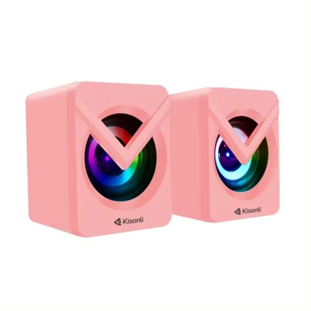 Kisonli L-1040 Ηχεία Υπολογιστή 2.0 με RGB Φωτισμό και Ισχύ 2.5W σε Ροζ Χρώμα