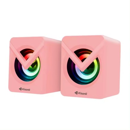 Kisonli L-1040 Ηχεία Υπολογιστή 2.0 με RGB Φωτισμό και Ισχύ 2.5W σε Ροζ Χρώμα