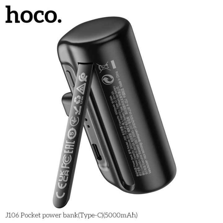 Hoco J106 Pocket USB-C Power Bank 5000mAh Μαύρο