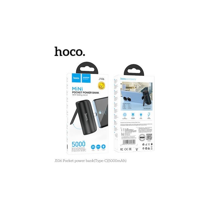 Hoco J106 Pocket USB-C Power Bank 5000mAh Μαύρο