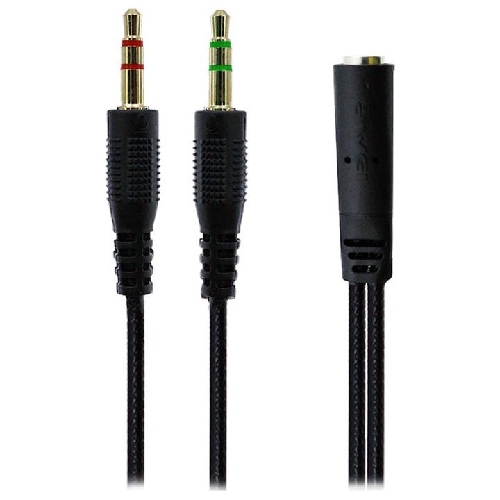 AWEI καλώδιο 3.5mm θηλυκό σε 2x 3.5mm αρσενικό AUX-002, 0.20m, μαύρο