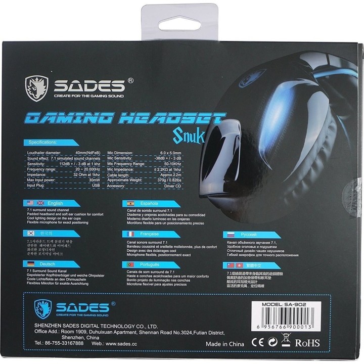 SADES Gaming Headset Snuk, USB, 7.1CH με 40mm ακουστικά