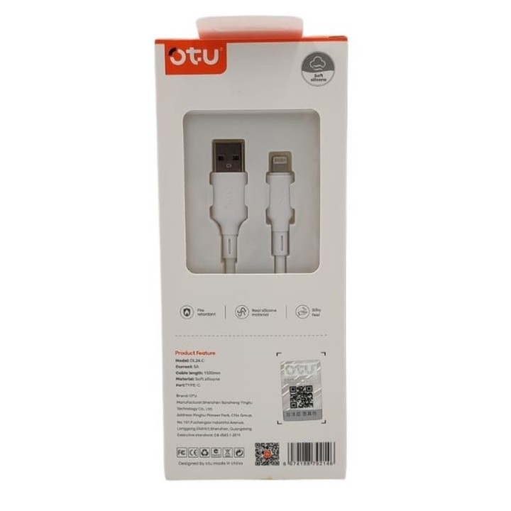 CHARGER CABLE USB OTU DL19-C 1200MM LIGHTING  3.6A HIGH ELASTICITY DATA CABLE WHITE