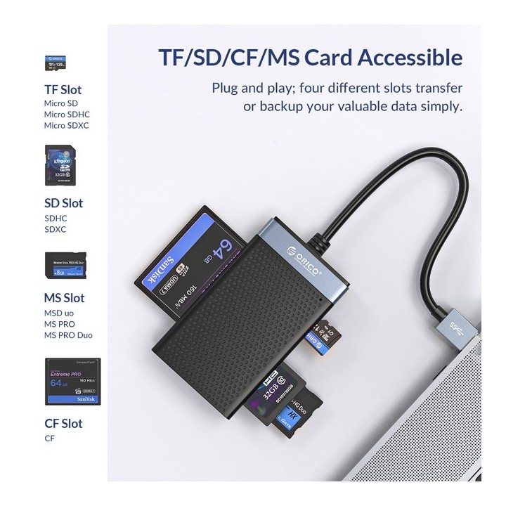 ORICO card reader CL4T-A3 για Micro SD/SD/CF/MS, USB 3.0, μαύρο