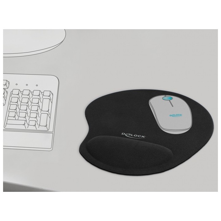 DELOCK mousepad 12040 με gel στήριγμα καρπού, 230 x 202mm, μαύρο