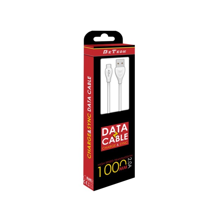 De Tech Regular USB 2.0 to micro USB Cable Λευκό 1m (DE-24M)14126