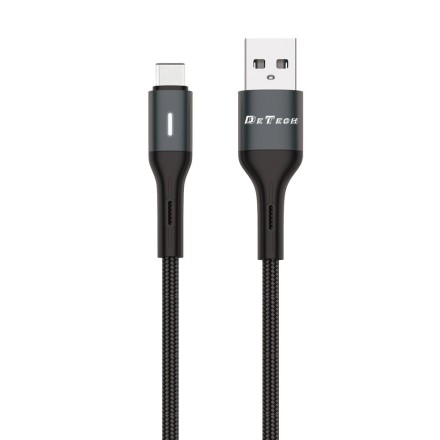 DeTech DE-C38C Braided / Regular USB 2.0 Cable USB-C male - USB-A male Μαύρο 1m (40199)