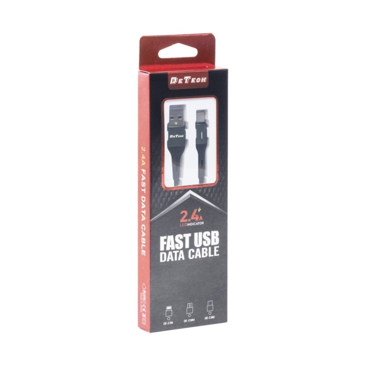 DeTech DE-C38C Braided / Regular USB 2.0 Cable USB-C male - USB-A male Μαύρο 1m (40199)