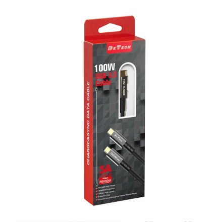DeTech USB 3.2 Cable USB-C male - USB-C 100W Μαύρο 1m (40345)