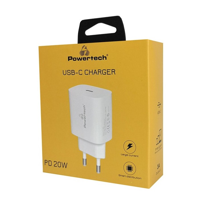 POWERTECH φορτιστής τοίχου PT-1091, USB-C, PD 20W, λευκός