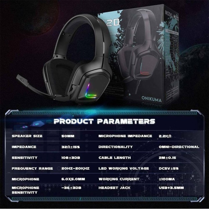 Onikuma K20 Over Ear Gaming Headset με σύνδεση  3.5mm