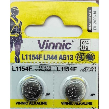 VINNIC ΜΠΑΤΑΡΙΑ ΑΛΚΑΛΙΚΗ G13/AG13/L1154/LR44 MINI ALKALINE BATTERY 1 Tεμάχιο