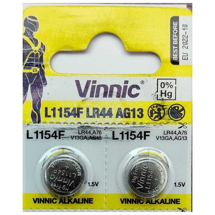 VINNIC ΜΠΑΤΑΡΙΑ ΑΛΚΑΛΙΚΗ G13/AG13/L1154/LR44 MINI ALKALINE BATTERY 1 Tεμάχιο