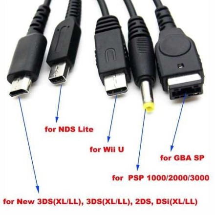 5in1 USB cable compatible for 3DS / NDSi / NDSL / GBA SP / PSP / Wii U