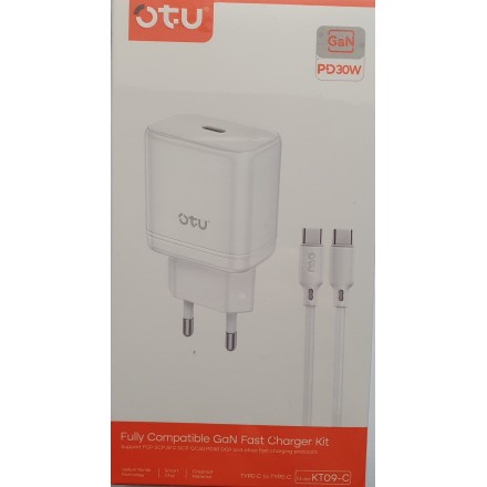 OTU Φορτιστής με Θύρα USB-C και Καλώδιο Type-C 30W Power Delivery Λευκός (KT09-C)