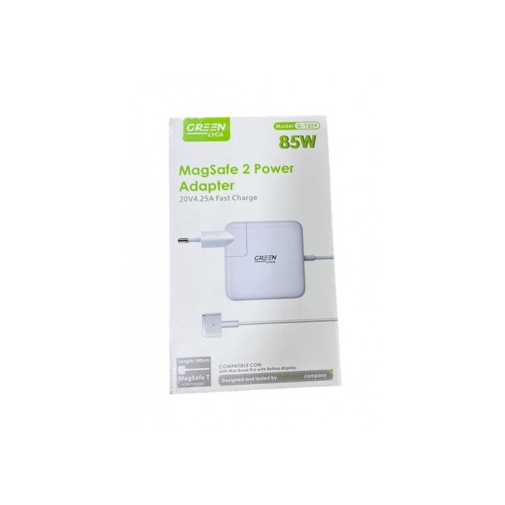Green Lyca Φορτιστής και Καλώδιο για MacBook Magsafe 2, 20V 4.25A (85W) 180cm καλώδιο(G-1259)