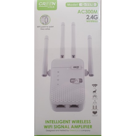 Ασύρματο WiFi Range Extender Green Lyca Adapter 300Mbps 2.4Ghz - Λευκό G-1170