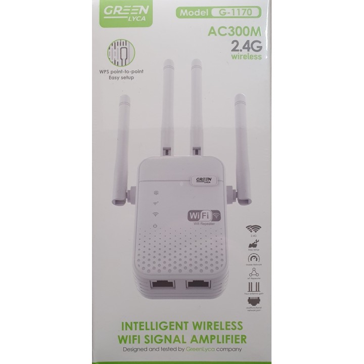 Ασύρματο WiFi Range Extender Green Lyca Adapter 300Mbps 2.4Ghz - Λευκό G-1170