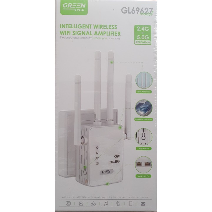 Ασύρματο WiFi Range Extender Green Lyca Adapter 1200Mbps 2.4Gh/5.0Ghz - Λευκό GL69627