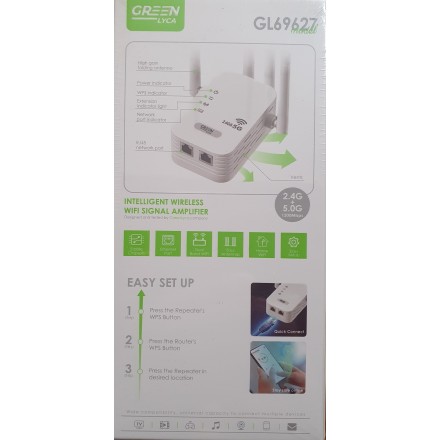 Ασύρματο WiFi Range Extender Green Lyca Adapter 1200Mbps 2.4Gh/5.0Ghz - Λευκό GL69627