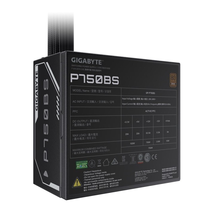 Gigabyte 750W Μαύρο Τροφοδοτικό Υπολογιστή Full Wired 80 Plus Bronze (GP-P750BS)