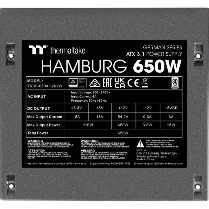 Thermaltake Hamburg 650W Μαύρο Τροφοδοτικό Υπολογιστή Full Wired