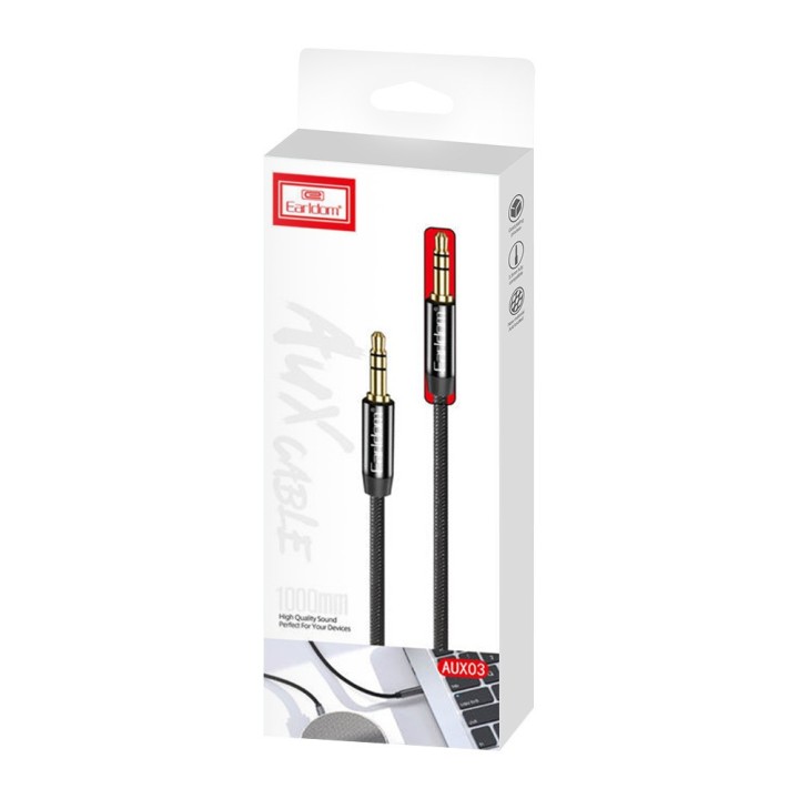 Earldom Καλώδιο 3.5mm male - 3.5mm male Μαύρο 1m (ET-AUX03)