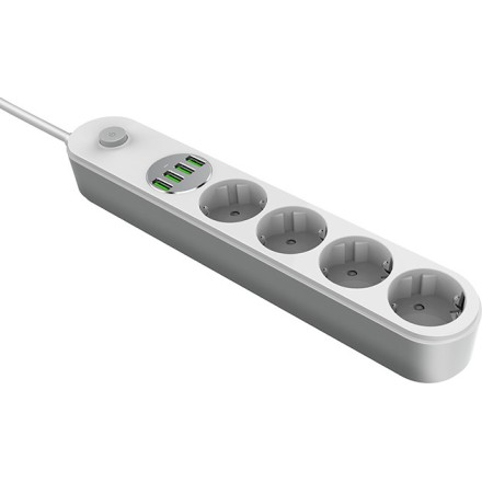 Ldnio Πολύπριζο Ασφαλείας 4 Θέσεων με 4 USB-A, Διακόπτη και Καλώδιο 2m
