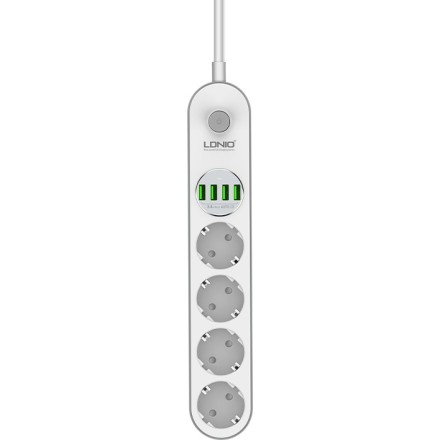 Ldnio Πολύπριζο Ασφαλείας 4 Θέσεων με 4 USB-A, Διακόπτη και Καλώδιο 2m