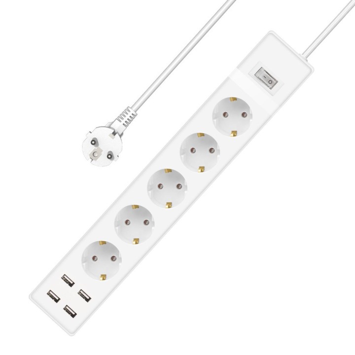 Πολύπριζο 5 Θέσεων με 4 USB-A, Διακόπτη και Καλώδιο 3m