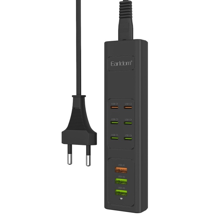 Earldom Πολύπριζο με 3 USB-A, USB-C και Καλώδιο 1m SC24