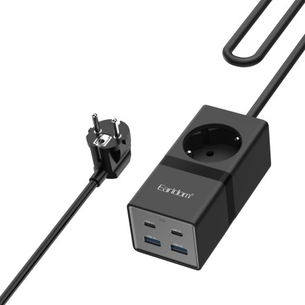 Earldom Μονόπριζο με USB-A, 2 USB-C και Καλώδιο 1m SC21