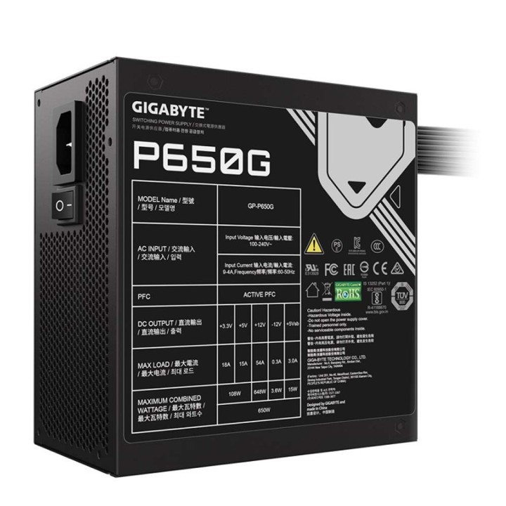 Gigabyte GP-P650G 650W Μαύρο Τροφοδοτικό Υπολογιστή Full Wired 80 Plus Gold
