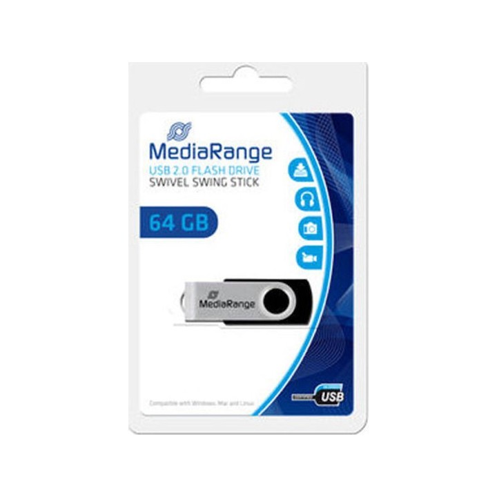 MediaRange USB 2.0 Flash Drive 64GB (Black/Silver) (MR912)