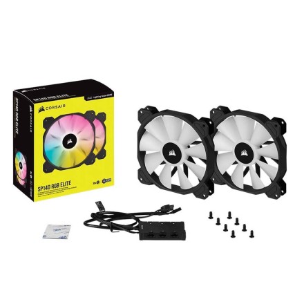 Corsair iCUE SP140 RGB ELITE Performance 140mm PWM Fan Dual Fan Kit with Lighting Node CORE (CO-9050111-WW)