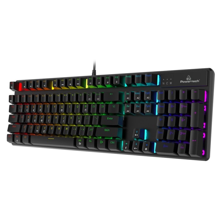 POWERTECH gaming μηχανικό πληκτρολόγιο PT-1254, ενσύρματο, RGB, μαύρο Ελληνικό