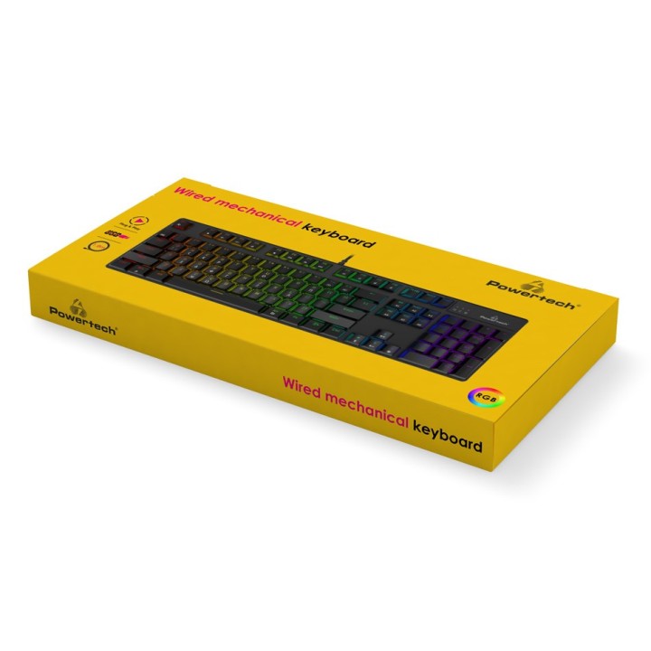 POWERTECH gaming μηχανικό πληκτρολόγιο PT-1254, ενσύρματο, RGB, μαύρο Ελληνικό