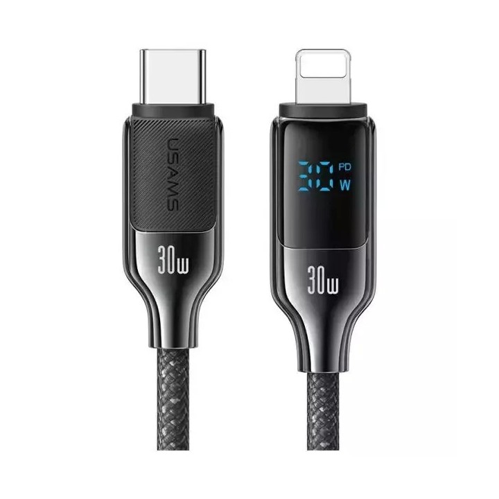 USAMS καλώδιο Lightning σε USB-C SJ741, 30W, 480Mbps, 1.2m, μαύρο