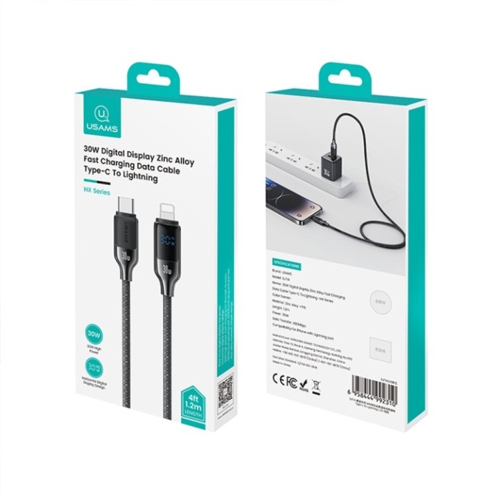 USAMS καλώδιο Lightning σε USB-C SJ741, 30W, 480Mbps, 1.2m, μαύρο