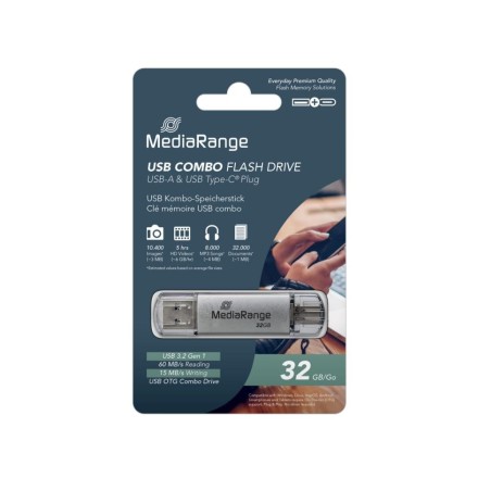 MediaRange USB 3.0 Combo Flash Drive with USB Type-C plug, 32GB (MR936)